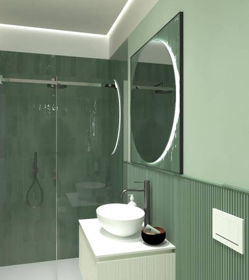 Bathroom project 3D Stone Brick & Chevron Resin effect MATCHA WHITE SALVIA GROOVE JADE color tiles