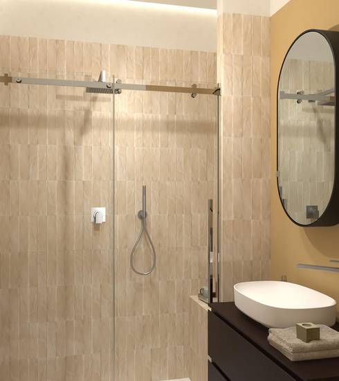 Bathroom project 3D Stone Brick & Chevron Resin effect GROOVE OAK WHITE BEIGE CARAMEL color tiles