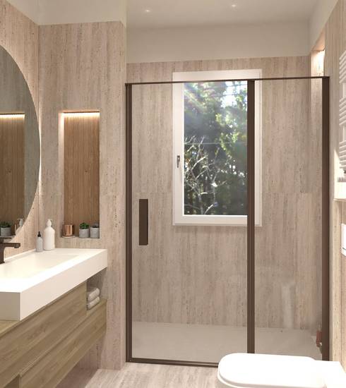 Bathroom project 3D Stone Wood effect GROOVE BEIGE NUT BOISERIE MOSAICO BEIGE NUT color tiles