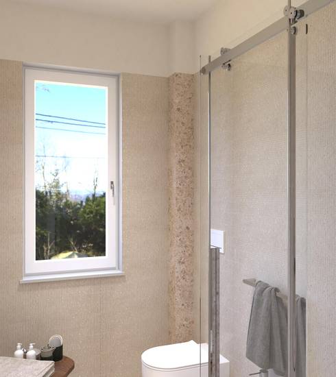 Bathroom project 3D Resin Stone effect MICRO BEIGE BEIGE TRAMA BEIGE color tiles