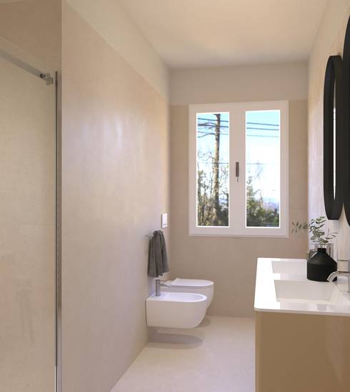 Bathroom project Resin Brick & Chevron effect BEIGE TRAMA BEIGE color tiles