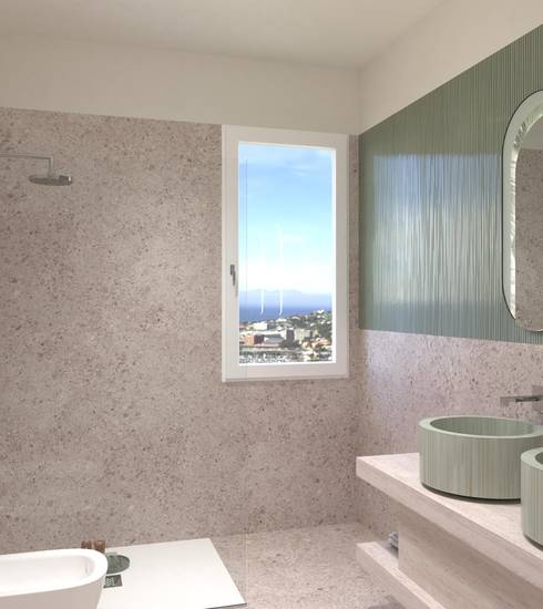 Bathroom project 3D Resin Stone effect BOSCO RIFLESSI BOSCO BIANCO color tiles