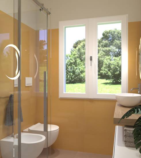 Bathroom project 3D Resin effect OCRA BRILLANTE BISCOTTO MICRO BEIGE OCRA BEIGE color tiles