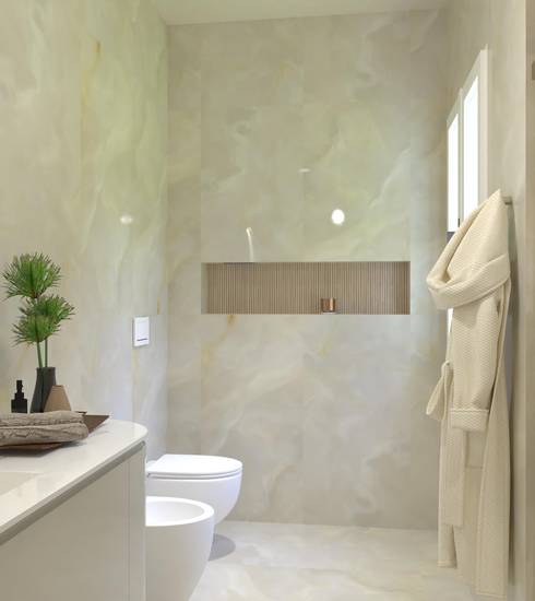 Bathroom project Marble 3D Resin effect BIANCO ECRU RIFLESSI ECRU color tiles