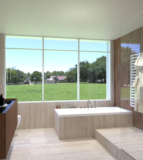 Bathroom project Stone Wood effect TOBACCO BEIGE color tiles