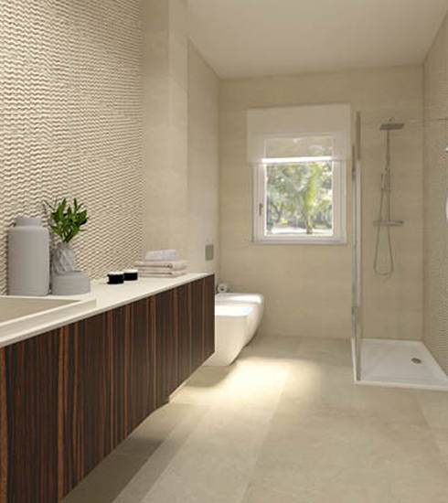 Bathroom project 3D Piedra effect EDGE BEIGE BEIGE FLOWER BEIGE ROCK BEIGE color tiles