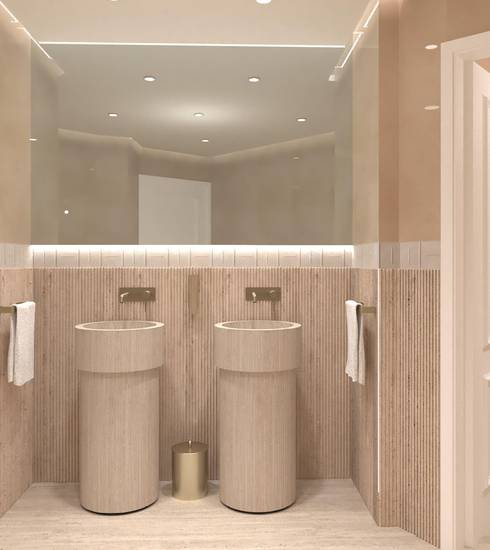 Bathroom project Resin 3D Stone effect BIANCO GROOVE BIANCO TORTORA GROOVE TORTORA GROOVE BEIGE BEIGE RIFLESSI ECRU ECRU color tiles