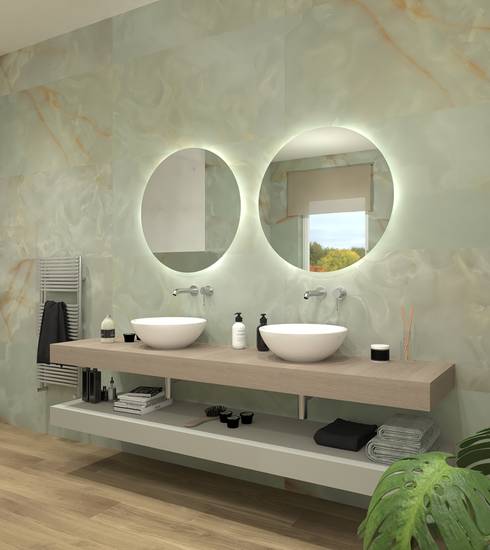 Bathroom project Wood Resin Marble effect MENTA OAK LIGHT color tiles