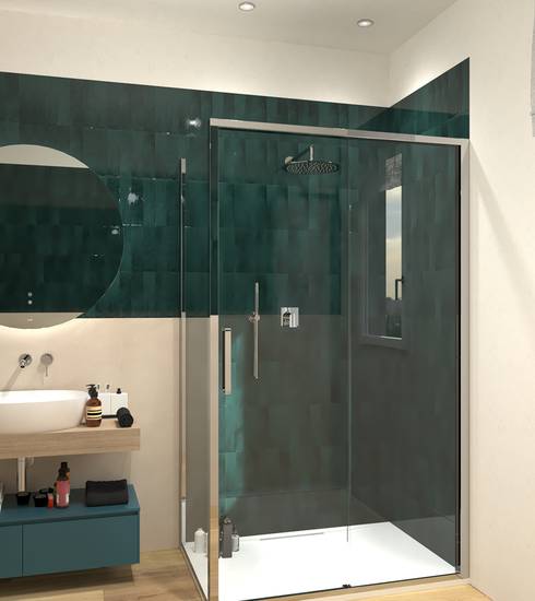 Bathroom project Resin Wood Brick & Chevron effect NATURAL SABBIA PETROLIO color tiles