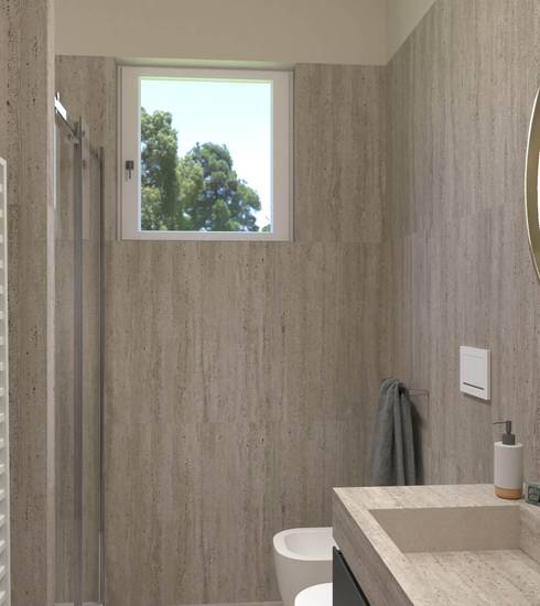 Bathroom project 3D Stone effect TORTORA GROOVE TORTORA color tiles