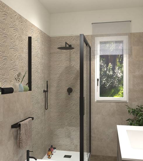 Bathroom project 3D Stone effect LITIA GREY COCOA ROW GREY FOSSIL GREY GREY color tiles