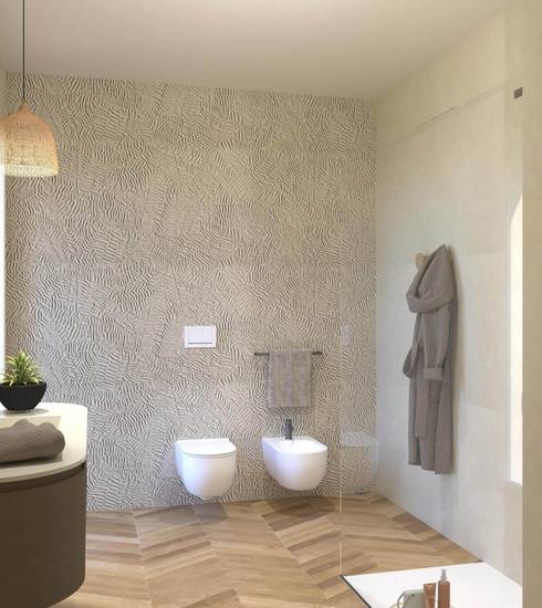 Bathroom project Resin Brick & Chevron 3D Wood effect NATURAL STAR BEIGE BEIGE color tiles