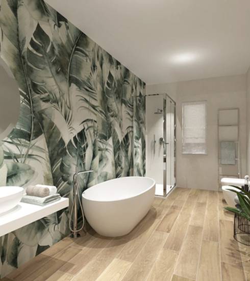 Bathroom project Bois Résine Decor Box effect PRINT WHITE STAR WHITE JUNGLE NATURAL WHITE color tiles