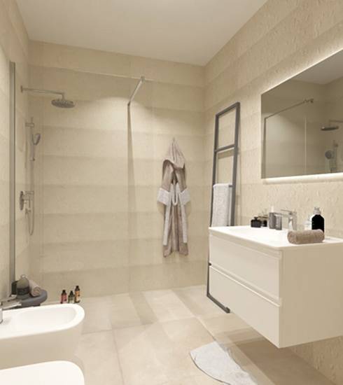 Bathroom project 3D Stone effect FLOWER BEIGE BEIGE EDGE BEIGE SAND ROCK BEIGE color tiles