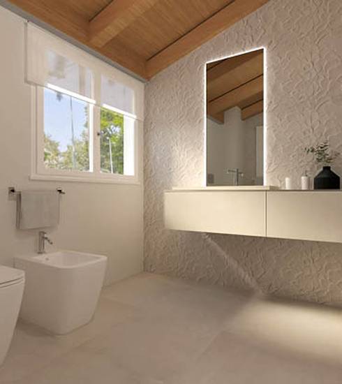 Bathroom project 3D Resin effect WHITE GLOSS WHITE EXTRA MATT TOUCH BLOSSOM STRIPES color tiles