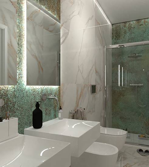 Bathroom project Marble effect RUST CALACATTA ORO color tiles