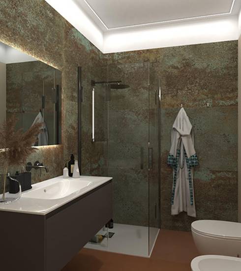 Bathroom project Stone Resin effect STICK BEIGE BEIGE TERRACOTTA DUNE BEIGE RUST DRAP BEIGE ROCK BEIGE color tiles