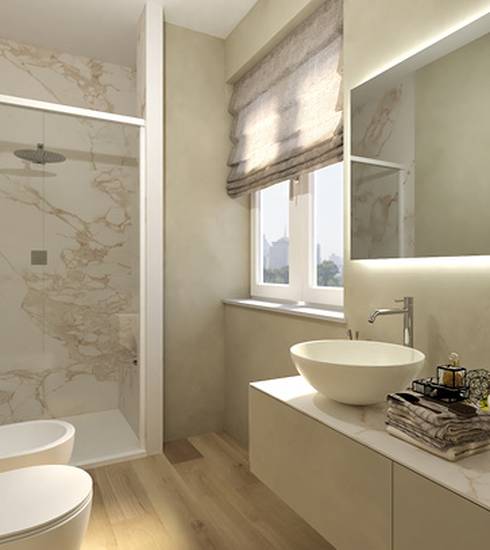Bathroom project Marble Wood Resin effect BEIGE MAPLE CALACATTA color tiles