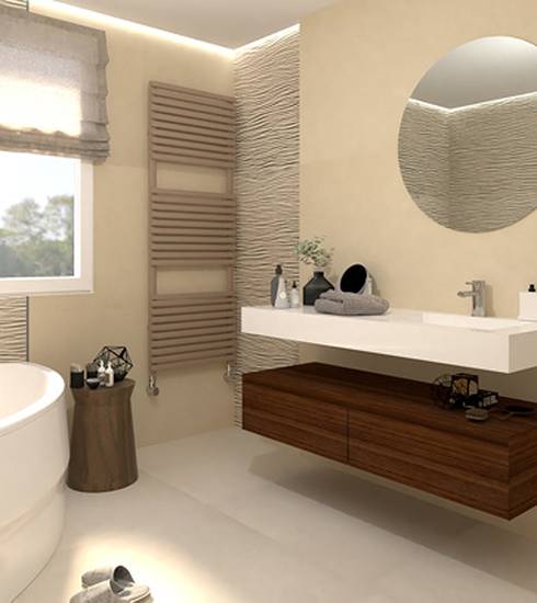 Bathroom project 3D Pierre effect DRAP BEIGE STICK BEIGE DUNE BEIGE WHITE ROCK BEIGE BEIGE color tiles