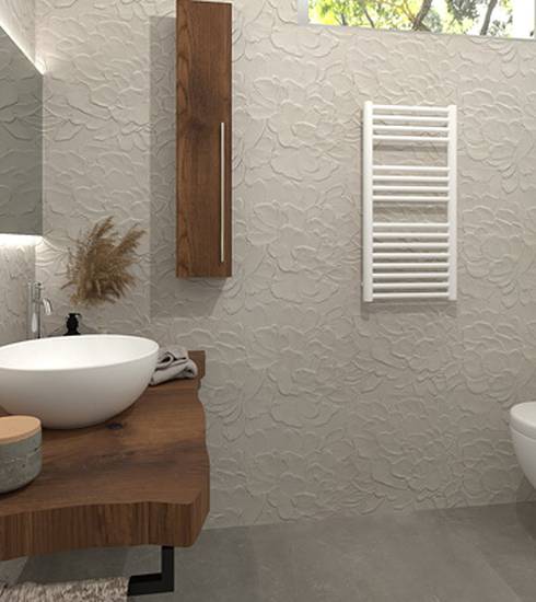 Bathroom project 3D Stone Resin effect WHITE GLOSS WHITE EXTRA MATT TOUCH BLOSSOM GREY STRIPES color tiles