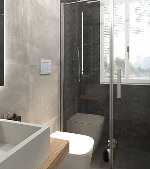 Bathroom project Stone effect GREY DARK GRES MACROMOSAICO MATT DARK color tiles