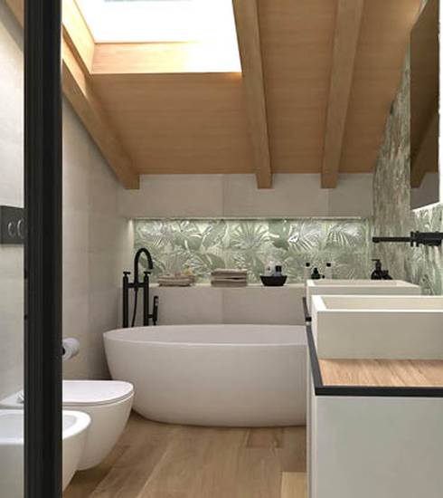 Bathroom project Wood Decor Box Resin effect TROPICAL GREEN NATURAL color tiles