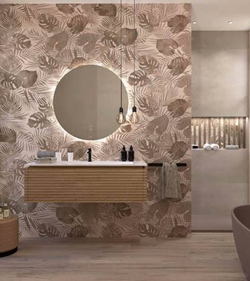 Bathroom project Wood Resin Decor Box effect GARDEN TROPICAL RUST MOSAICO SAND TROPICAL RUST TAUPE color tiles