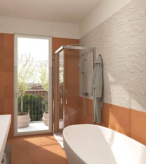 Bathroom project 3D Resin effect WHITE GLOSS WHITE EXTRA MATT TOUCH BLOSSOM TERRACOTTA STRIPES color tiles