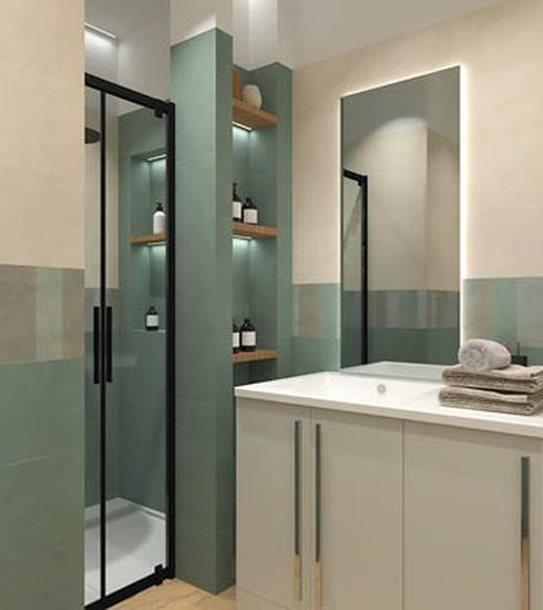 Bathroom project Wood Decor Box Resin effect HONEY SALVIA BEIGE WATERCOLOR ROPE BEIGE color tiles