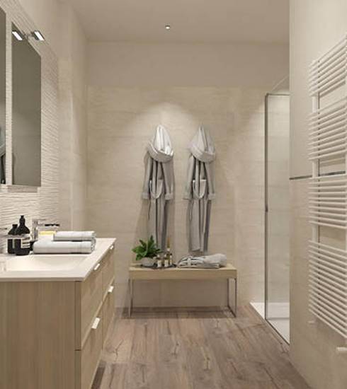 Bathroom project Wood 3D Stone effect TAUPE ROCK LIGHT LIGHT color tiles