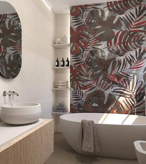 Bathroom project Decor Box Stone Resin effect TAUPE STAR WHITE WHITE TROPIC IBISCO color tiles