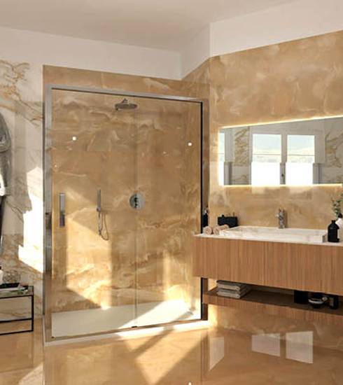 Bathroom project Marble effect ONICE MIELE color tiles