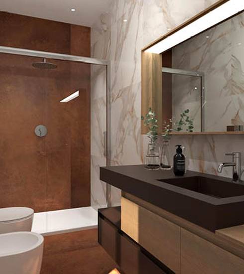 Bathroom project Marble effect CORTEN CALACATTA ORO color tiles