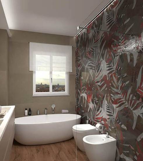 Bathroom project Decor Box Stone Wood effect TOBACCO TAUPE TROPIC IBISCO color tiles