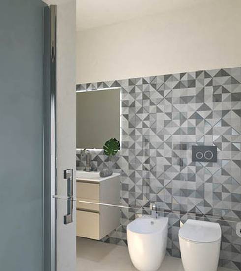 Bathroom project Resina Decor Box effect TEXTURE TRIANGOLI CIELO GHIACCIO color tiles