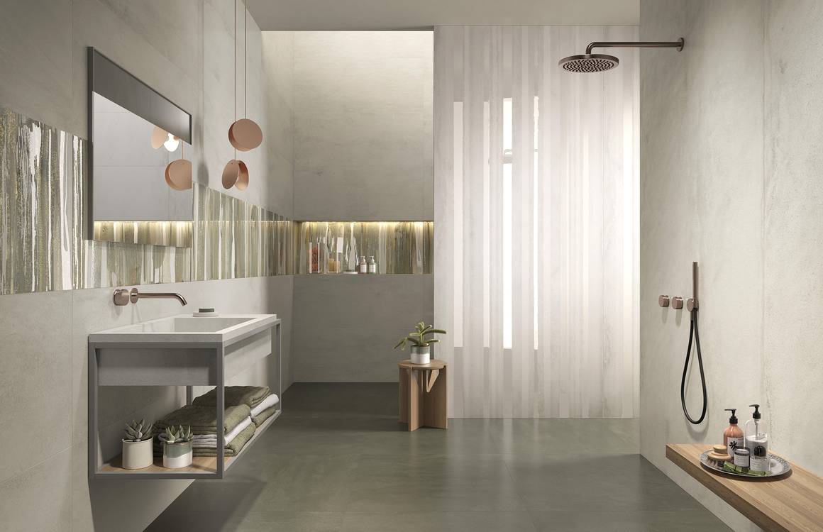Imagen de ambiente Baño, realizada con baldosas de la colección: YLICO – BLANCO, GRIS, Verde