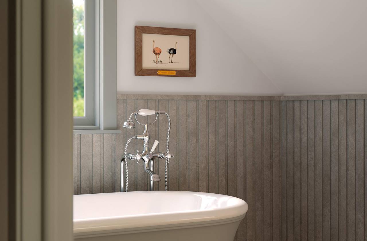 Room view Bathroom, created with tiles from the collection: NOBU – Grey