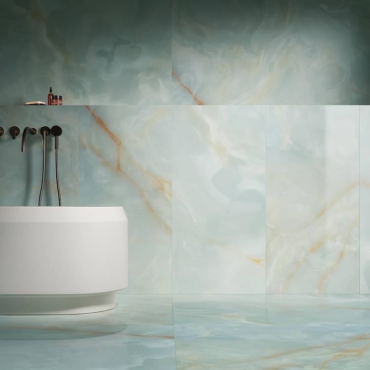 Imagen de ambiente , realizada con baldosas de la colección: GEMME – Azzurro