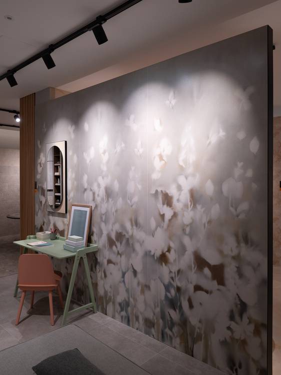 Room view , created with tiles from the collection: FAP MAXXI 120x278 – Grey