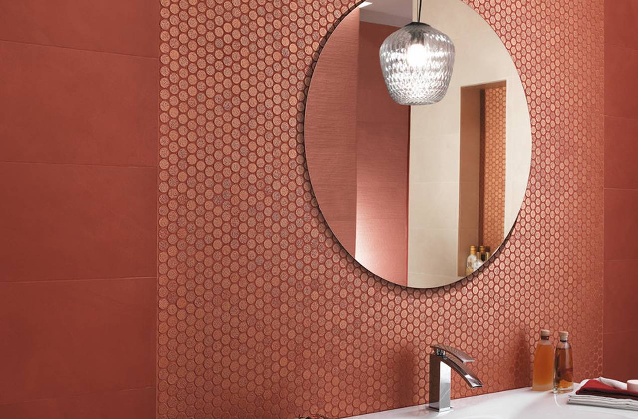 Room view Bathroom, created with tiles from the collection: COLOR LINE – Red-Pink