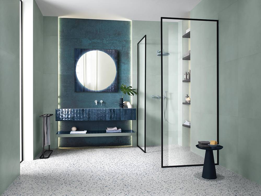 Imagen de ambiente , realizada con baldosas de la colección: OXIDE – 