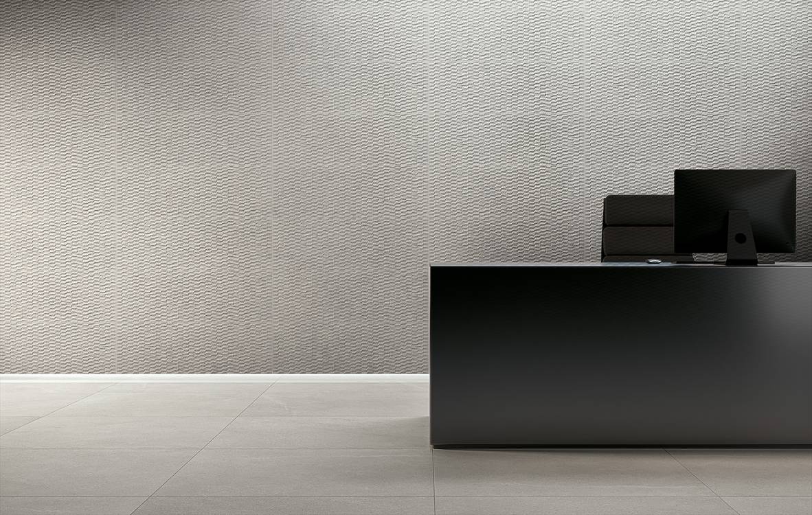 Imagen de ambiente Contrato, realizada con baldosas de la colección: LUMINA STONE – BLANCO