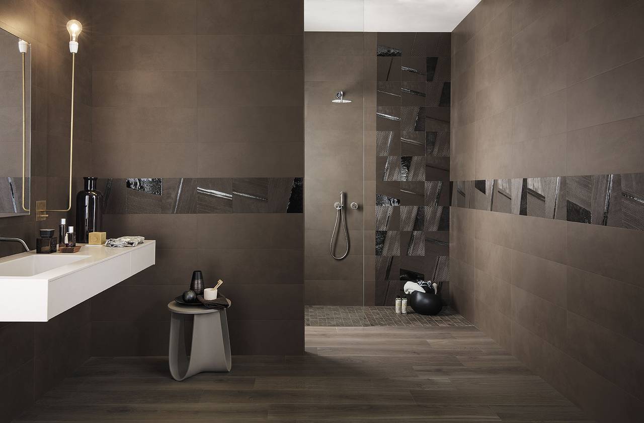 Room view Bathroom, created with tiles from the collection: MAT&MORE – Brown, Blue, Other