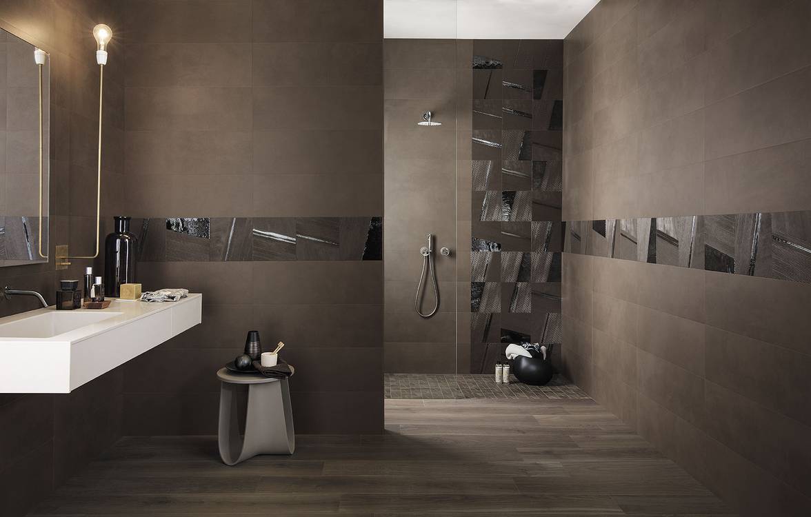 Imagen de ambiente Baño, realizada con baldosas de la colección: MAT&MORE – BROWN, Blu, OTRAS