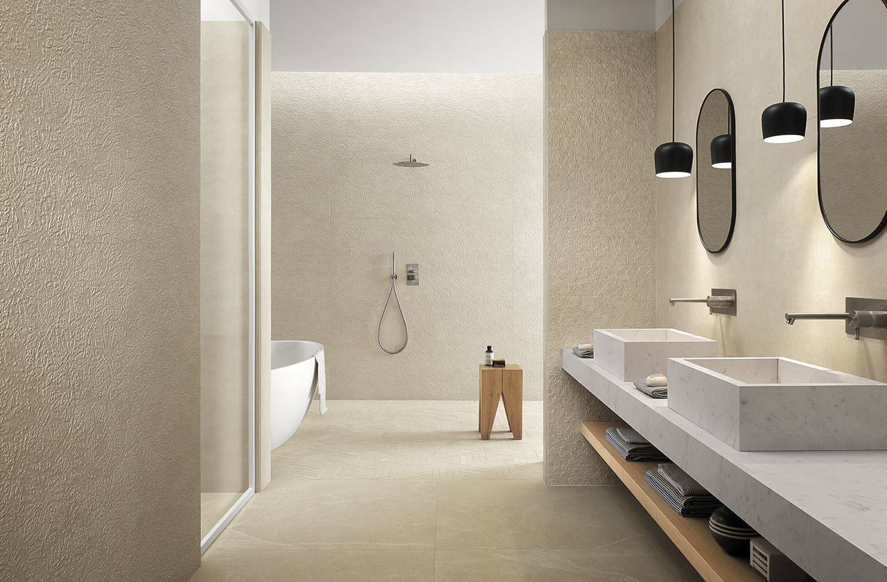 Room view Bathroom, created with tiles from the collection: BLOOM – Beige