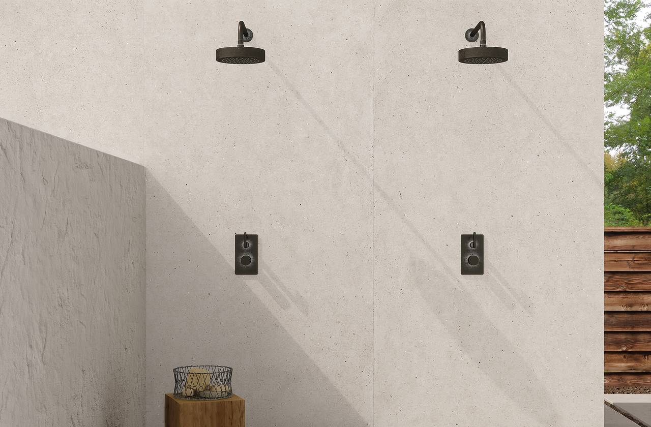 Room view Outdoor, created with tiles from the collection: MATERIA PURA porcelain tiles – White