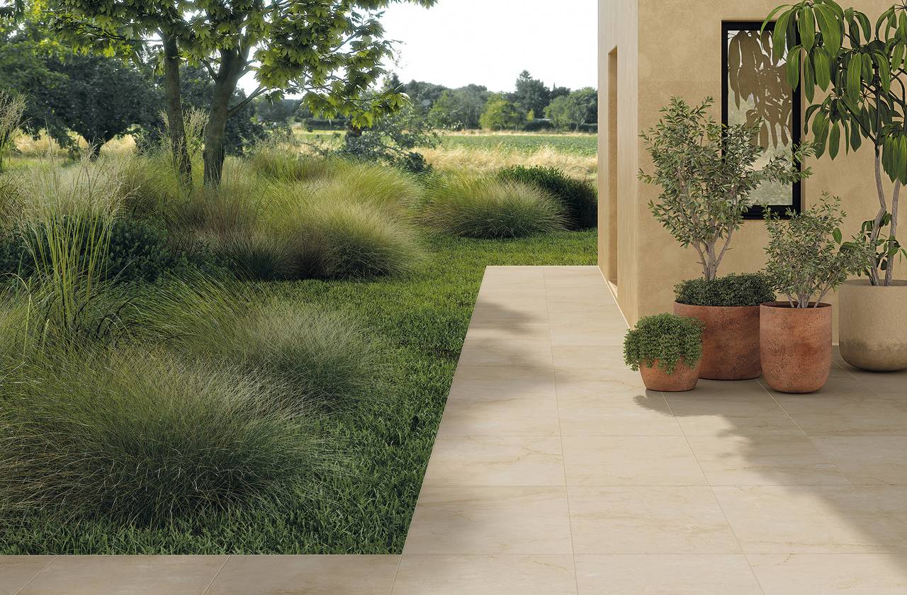 Room view Outdoor, created with tiles from the collection: DESERT – Beige