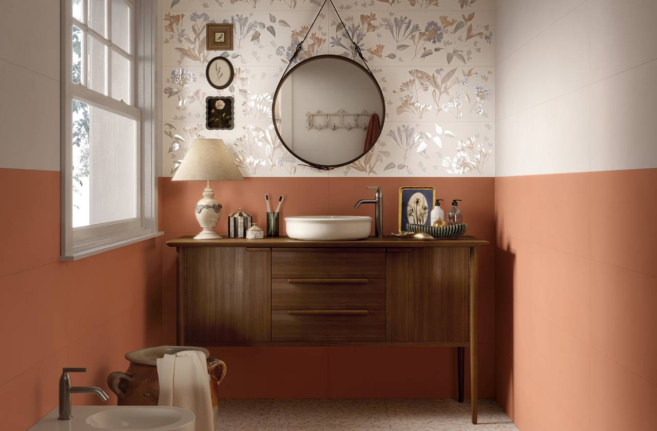 Room view Bathroom, created with tiles from the collection: OLTRE IL COLORE – White, Other, Red-Pink