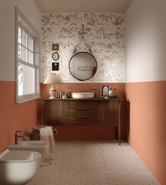 Room view Bathroom, created with tiles from the collection: OLTRE IL COLORE – White, Other, Red-Pink