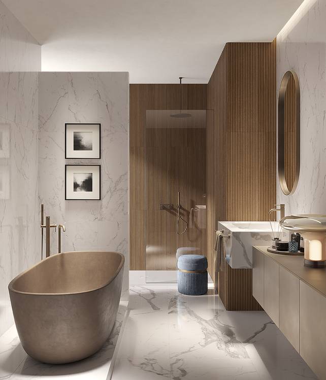 Room view Bathroom, created with tiles from the collection: OLTRE IL MARMO – White